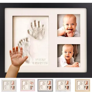 Bubzi Co Handabdruck Fußabdruck Baby Fotorahmen Set für Neugeborene Mädchen Jungen, Gerahmte Bilder Baby Geschenk, Fotoalbum, Andenkenbox, Wanddekoration für Zimmer Kinderzimmer (Jet Black)