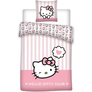 HELLO KITTY Wende Bettwäsche Set Herz Rosa 135 x 200 cm + 80 x 80 cm