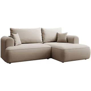 Selsey Eckschlafsofa Ovo Mini Beige Easy-Clean-Samtbezug , Kunststoff , Ottomane rechts,L-Form , 238x156 cm , Made in Europe , Wohnzimmer, Sofas & Couches, Wohnlandschaften, Ecksofas