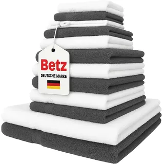 Betz 12-TLG. Handtuch-Set Palermo 100% Baumwolle 2 Liegetücher 4 Handtücher 2 Gästetücher 2 Seiftücher 2 Waschhandschuhe Farbe anthrazit und weiß