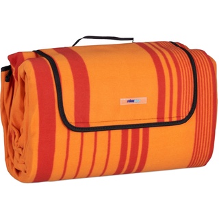 Relaxdays XXL Picknickdecke, 200x300 cm, isoliert, wasserdicht, gestreifte Fleece Stranddecke, Tragegriff, orange/rot