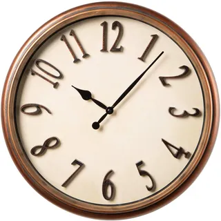 Baroni Home Wanduhr aus PVC, leise, Vintage-Stil, bronzefarben, Zahlen aus Relief, 46 x 46 x 5 cm