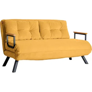 2-Sitzer SchlafsofaCalvin, Verwandelbares Sofa, Lineare Stoffstruktur, Schlafsessel mit Stauraum, 133x78 h78 cm, Gelb - Schwarz