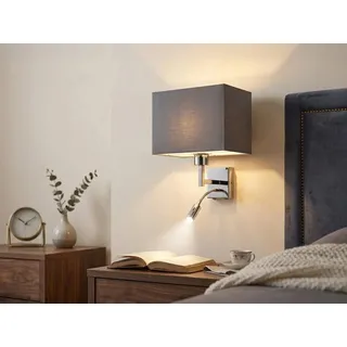 Wand-Leuchte Stoff Grau mit LED Leselampe für Bett - Nachttischlampe & Bettlampe - Grau, Silber