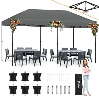 Sekey One-Touch Pop Up Pavillon 3x6, Partyzelt Faltpavillon 3x6m Wasserdicht Stabil, Vereinfachte Installation in 1 Minute, Robust Windfest Regenfest für Camping Festival Party, Grau