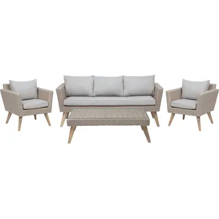 BELIANI Gartenmöbel Set Braun Grau Rattan Sicherheitsglas Textil inkl. Kissen 5-Sitzer Terrasse Outdoor Modern - Beige, Grau, Braun