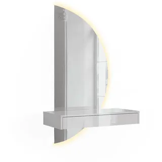 Vicco Schminktisch Sherry, Weiß Hochglanz, 81.4 cm mit LED-Spiegel, - Weiß