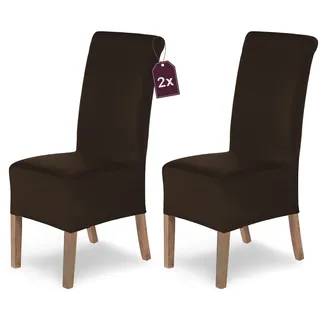 SCHEFFLER-Home Stuhlhussen 2er Set Lena Braun/elastische und langlebige Hussen für Stühle/Robustes Freischwinger Hussen Set/Stuhlhussen Stretch/Stuhl Hussen waschbar