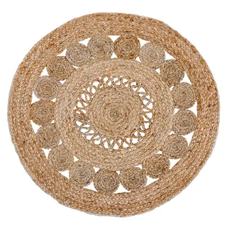 Luxor Living Jute Teppich Balo rund, Boho Ethno, Flechtmuster, Naturteppich für Wohnzimmer Flur Schlafzimmer, Farbe:Natur, Größe: 120 cm rund