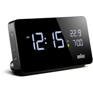 Braun Digitaler Wecker mit LCD-Display, 2X USB-C-Anschlüssen zum Laden Anderer Geräte, Zeit- und Datumsanzeige, Touch Snooze, Quick Set, in Schwarz, Modell BC20B.