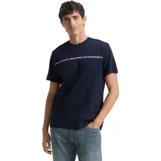 TOM TAILOR Herren T-Shirt mit Streifen-Print & Logo, 10668 - Sky Captain Blue, M