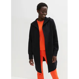 Sweatjacke BONPRIX "Long-Sweatjacke", Damen, Gr. 36/38 (S), schwarz, Obermaterial: 60% Baumwolle, 40% Polyester, unifarben, oversize, Sweatjacken Sweatjacke, mit Nahtreißverschluss, aus Baumwolle und Polyester