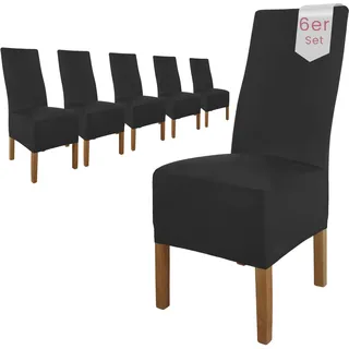 Scheffler Home Stuhlhussen 6er Set Schwarz Lena – Stretch Stuhlbezüge für Polsterstühle und Esszimmerstühle – Waschbar, bügelfrei und pflegeleicht