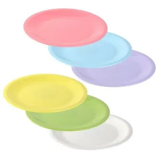 ENGELLAND 6er Set farbenfrohe Dessertteller Kinderteller Kuchenteller Kunststoffteller Plastik flach bunt stapelbar leicht klein bunt BPA-frei