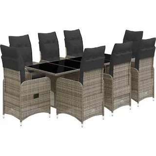 vidaXL 9-tlg. Garten-Bistro-Set mit Kissen Grau Poly Rattan - Grau