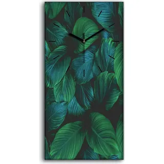 Küche Wohnzimmer Wand Leinwand Uhr 30x60 Gemälde Blüten Blätter Pflanze - schwarze Hände - Grün