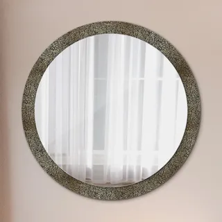 Runder Spiegel mit Modernem Aufdruck - Dekospiegel Wandmontage -gold ornamente- Ø100cm - Grau