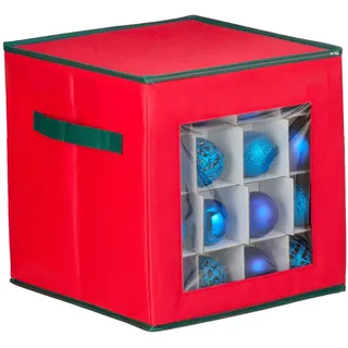 Wintem Aufbewahrungsbox für 64 Weihnachtskugeln aus TNT 30 x 30 x 30 cm mit transparentem Frontfenster, modularen Fächern und robustem Reißverschluss für Weihnachtsdekorationen, leicht zu verstauen