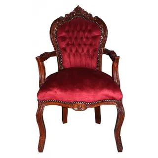 Casa Padrino Barock Esszimmer Stuhl mit Armlehnen Bordeaux / Braun - Rot
