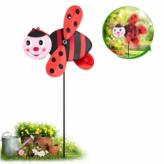 Marienkäfer Gartenstecker-Windmühle 112 cm – Windspiel-Gartendekoration – Bewegliche Gartenwindmühle – Gartendekoration - Rot