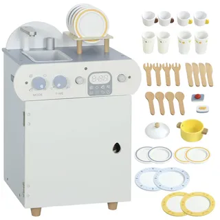 aiyaplay Kinderküche aus Holz Spielküche mit Wasserhahn Spüle und Zubehör Holzgeschirrspüler für Kinder Spielzeugküche Holzküche Spielzeug für Kinder Geschenk für Mädchen Jungen ab 3 Jahren Hellblau