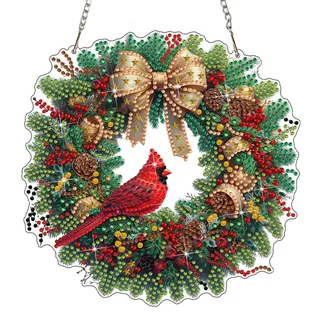 HEIBAGO Christmas Diamond Painting Fensterbilder Für Erwachsene, Weihnachts Vögel Besonders Geformt Diamond Painting Anhänger mit Kette, Cross Kristall Kränze Hängend Diamond Art Bilder für Wanddekor