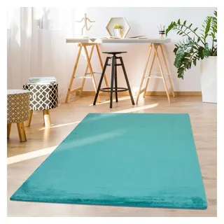 Carpet City Hochflor Teppich Wohnzimmer - Einfarbig Petrol - 200x290 cm - Super Soft Polyester, Samtig-Flauschiger Flor - Fell-Teppiche für Schlafzimmer, Esszimmer, Arbeitszimmer