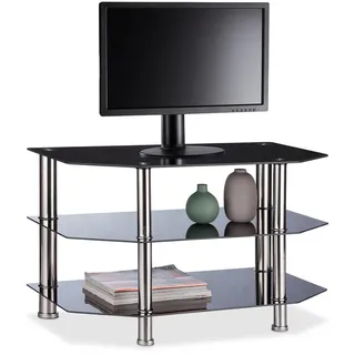 Relaxdays Fernsehtisch Lowboard 80x49x45 cm Schwarz Glas/Metall