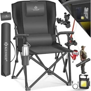 Klappbarer Campingstuhl bis 160 kg mit Getränkehalter und hoher Rückenlehne - Blau