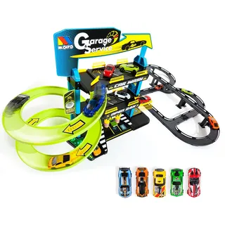 MOLTO | 3-stöckiges Kinderauto-Parkhaus mit Zubehör und Außenbahn, Spielzeugauto-Parkplatz, Spielzeugautobahn, Kinderspielzeug + 3 Jahre, Garagenautos