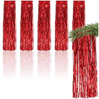 COM-FOUR com-four® 5X Lametta für Weihnachten - Lametta Girlande in rot - Weihnachtsschmuck für den Christbaum - 50 cm (rot - 05 Stück)