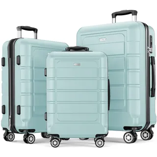 SHOWKOO Kofferset 3 Teilig Hartschale Leicht ABS+PC Erweiterbar Reisekoffer Haltbar Trolley Handgepäck Sets mit TSA Schloss und 4 Rollen (M L XL -Mintgrün)