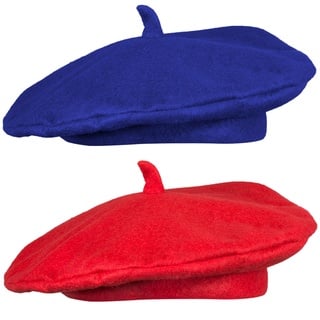 com-four® 2-teiliges Baskenmützenset - für Alltag, Karneval, Fasching, Halloween und Motto-Partys - Béret in Einheitsgröße - tolles Modeaccessoire oder Kostüm (2 Stück - blau/rot)