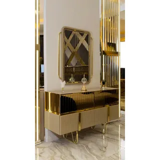 Kommode Verspiegelt mit Spiegel Gold Edelstahl Holz Luxus Wohnzimmer - Gold