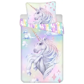 Unicorn Information System Sweet Home Wende-Bettwäsche Einhorn Pastell Regenbogen 140 x 200 cm + 70 x 90 cm