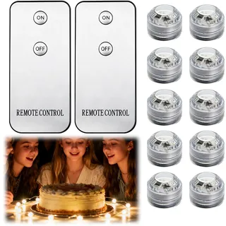NIRJIK LED mit Fernbedienung 10pcs, LED Wasserdicht, Unterwasser Mini Teelichter, Warmweiße Poolbeleuchtung mit 2 Fernbedienungen, Kabellose Poolbeleuchtung für Aquarium Spa Vase Teich Hochzeit Party