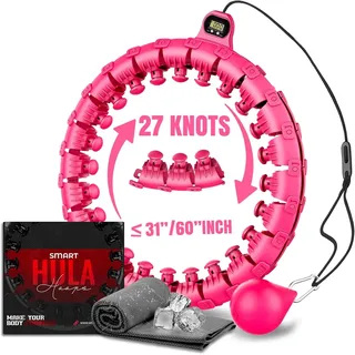 Active 100 Smart Hula Hoop, Weighted Hula Hoop, Adjustable Fitness Exercise Weighted Hula Hoop, 27 Removable Knots/Links, Pink
