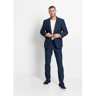 Anzug BONPRIX, Herren, Gr. 64, N-Gr, blau (dunkelblau), Web, Obermaterial: 100% Polyester. Futter: 100% Polyester, unifarben, slim fit, Anzüge Anzug, zweiteiliges Set mit Sakko und Hose, aus Polyester, Casual Stil