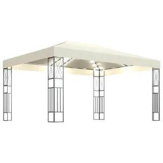 vidaXL Pavillon mit LED-Lichterkette 3x4 m Creme Stoff - Creme