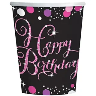 amscan 9900573-66 Becher 266 ml Pink Celeb H Bday, Rose