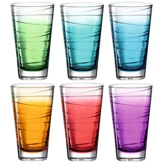 Leonardo Gläserset , Blau, Grün, Orange, Rot, Türkis, Violett , Glas , 6-teilig , 280 ml , Gläser, Gläsersets