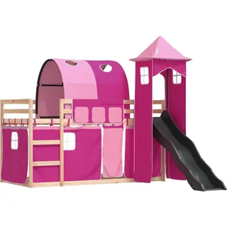 vidaXL Etagenbett mit Rutsche und Gardinen Rosa 80x200 cm - Rosa