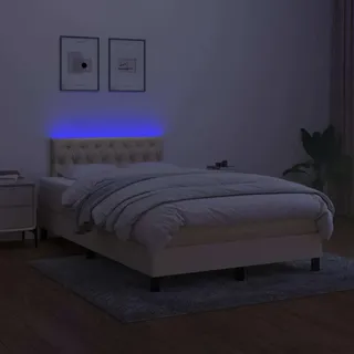 The Living Store Boxspringbett mit Matratze & LED Creme 120x200 cm Stoff - Creme