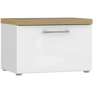 Forte TULUZA Bank 60, Moderne Sitzbank mit 1 Tür, Garderobenbank, Holzwerkstoff, Weiß/Artisan Eiche Hochglanz Holzdekor, 60,3 cm breit x 40,8 cm hoch x 43,4 cm tief