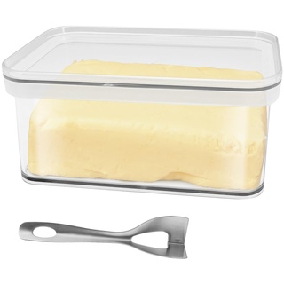 Große Butterdose mit Buttermesser, Butter-Behälter Kunststoff mit Deckel, Butterglocke Nachhaltiger, Buttertupperware Butterschale Transparent, Multifunktionales Butterbox für Haushalt und Küche