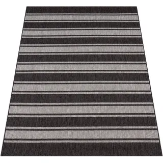 Paco Home Teppich »Roma 273« rechteckig 4 mm Höhe Flachgewebe, gestreift, In- und Outdoor geeignet, grau