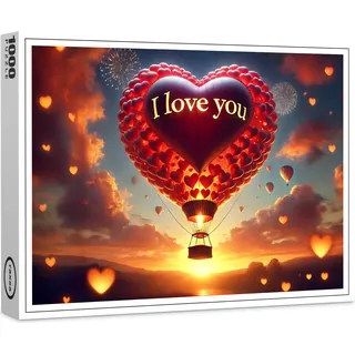 raxxa Premium-Puzzle "Herz-Heißluftballon - Liebe in der Luft", 1000 Teile