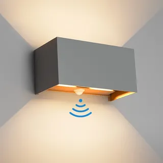 Klighten 24W Aussenlampe Außenwandleuchte mit Bewegungsmelder, IP65,3000K Warmweiß Wandleuchte Außen/Innen, Einstellbarer Lichtstrahl außenlampe mit bewegungsmelder für Flur/Weg, Dunkelgrau