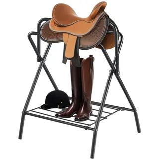 Vevor Klappbarer Sattelhalter, Pferdesattelständer bis zu 60 kg, tragbarer Pferdedeckenhalter, robuster Sattelständer aus Stahl für englische und Westernsättel, Zaumzeugaufbewahrung, schwarz