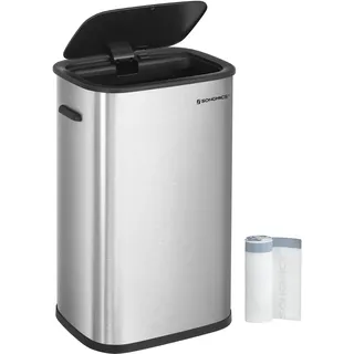 ‎SONGMICS Mülleimer Küche 50 Liter, Abfalleimer mit Sensor, automatisch, berührungslos, mit Softclose-Deckel, Klemmring für Müllsäcke, aus Edelstahl, 15 Müllbeutel inklusive, silbern LTB610E50